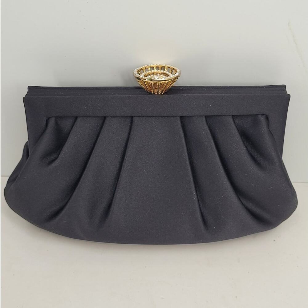 Kate Landry Satin Evening Clutch Rhinestone Glam Bridalcore Purse - Picture 3 of 13